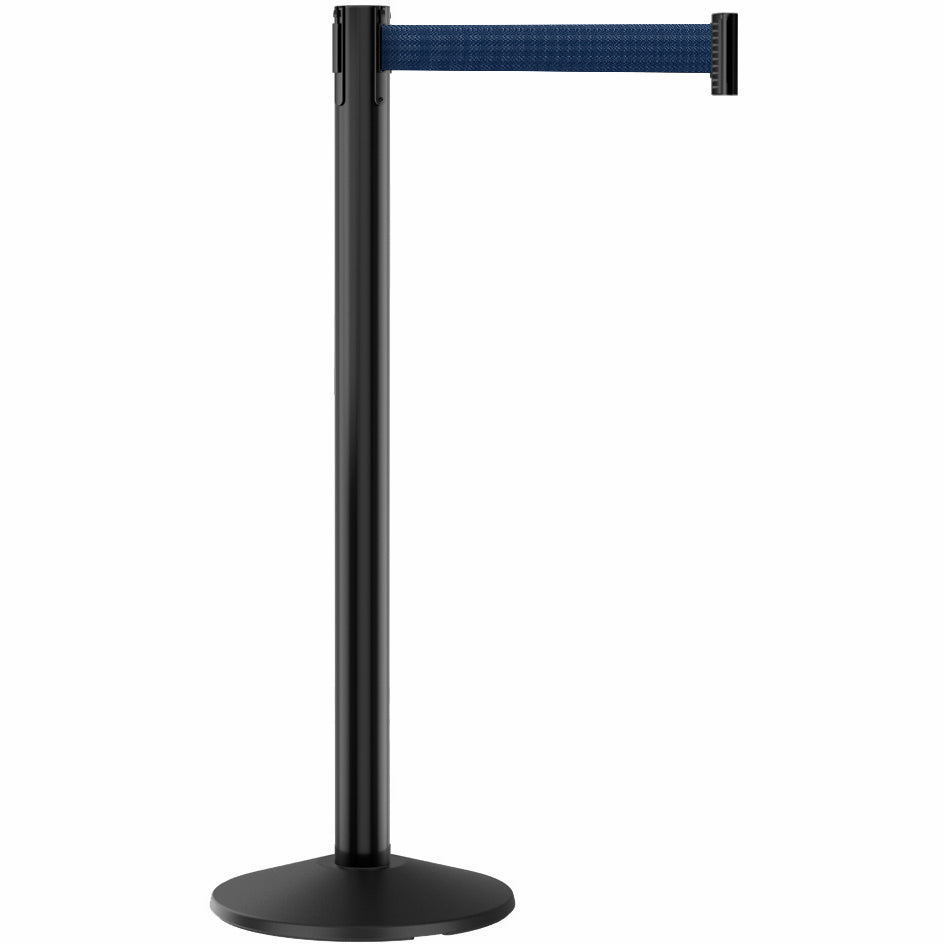 Prime Black Steel Crowd Control Stanchion Barrier with 10' Retractable Belt