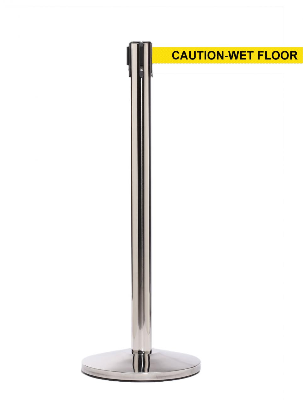 QueueMaster 550 – Polished Stainless / Yellow CAUTION-WET FLOOR