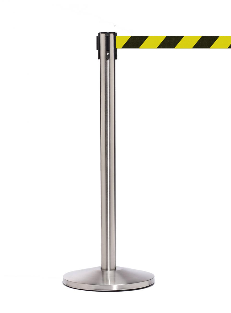 QueueMaster 550 – Satin Stainless / Yellow/Black Diagonal