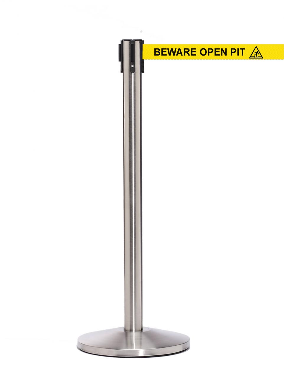 QueueMaster 550 – Satin Stainless / Yellow BEWARE OPEN PIT