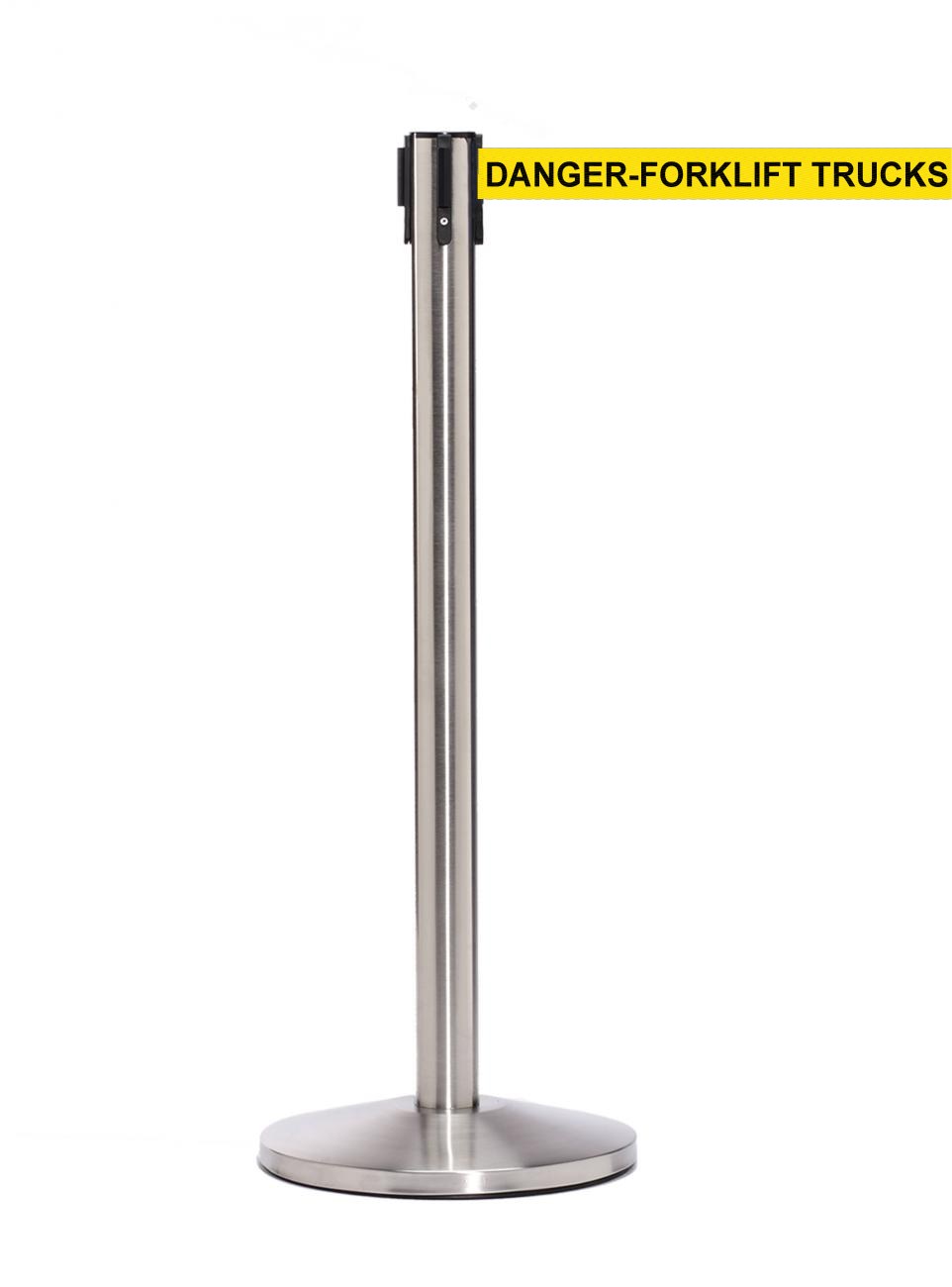 QueueMaster 550 – Satin Stainless / Yellow DANGER-FORKLIFT TRUCKS