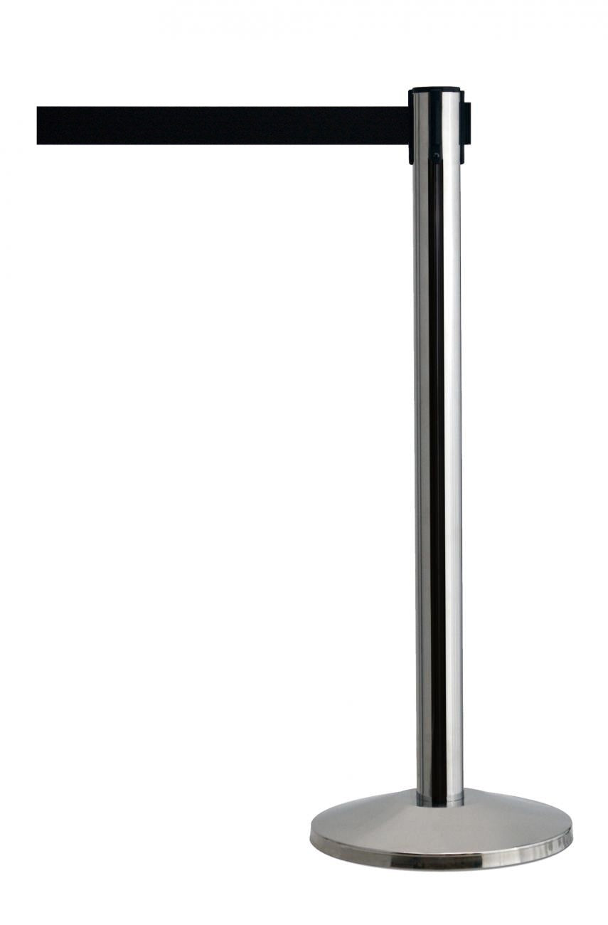 Queueway Retractable Belt Stanchion – Polished Stainless / Black