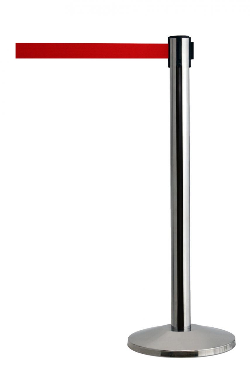 Queueway Retractable Belt Stanchion – Polished Stainless / Red