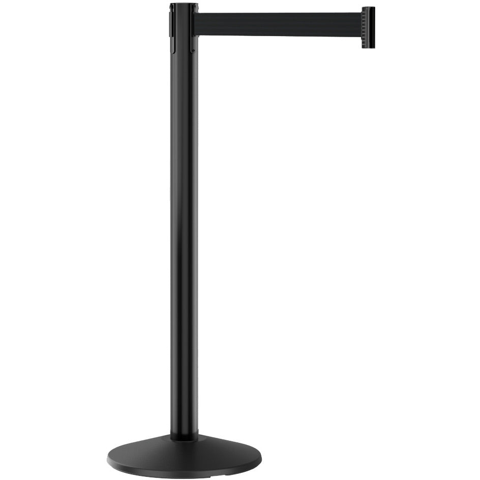 Prime P101 Black Steel Crowd Control Stanchion Barrier with 10' Retractable Belt
