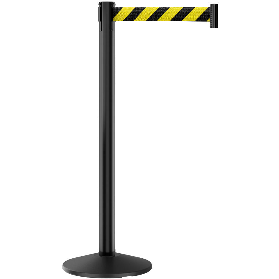 Prime Black Steel Crowd Control Stanchion Barrier with 10' Retractable Belt