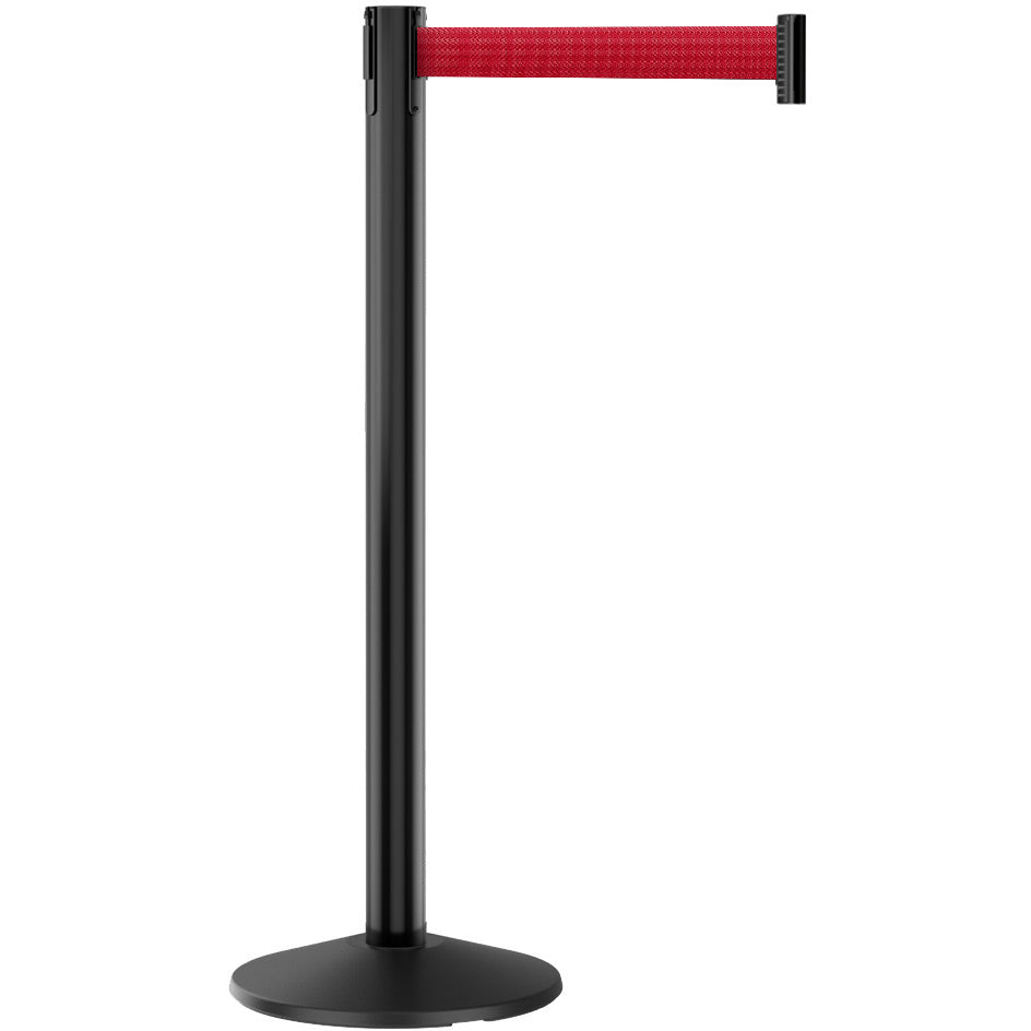 Prime Black Steel Crowd Control Stanchion Barrier with 10' Retractable Belt