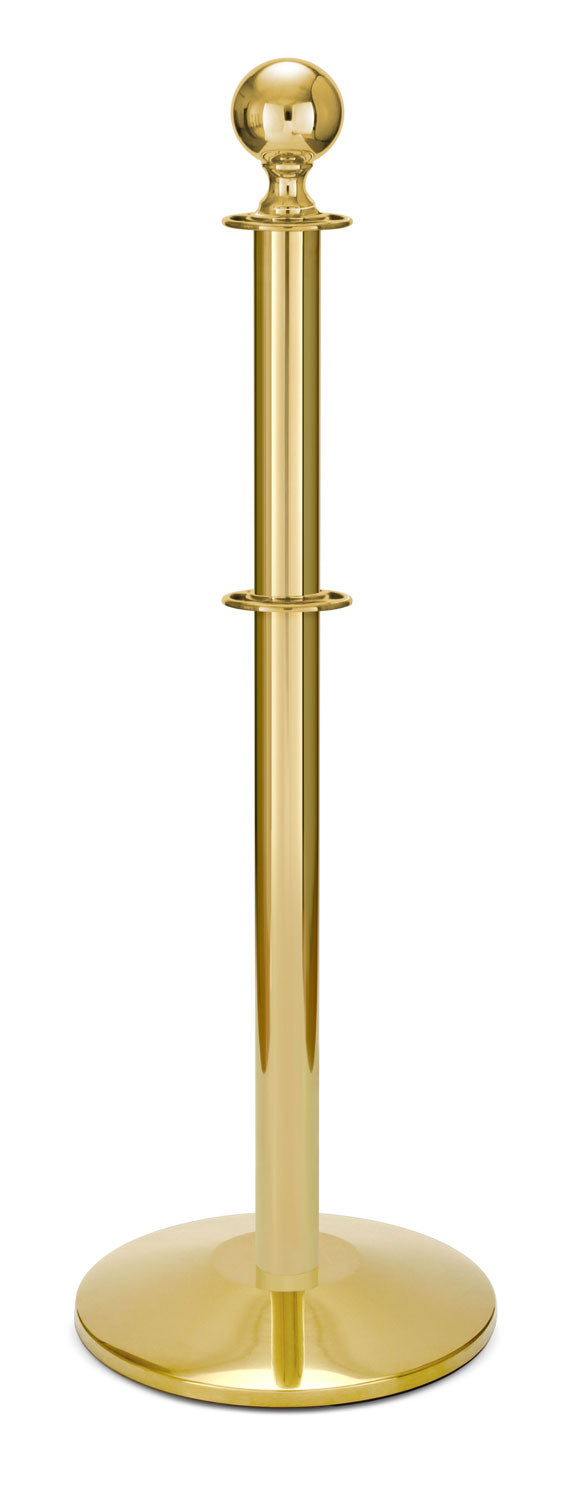 Portable Post and Rope Stanchion | Lavi - PB - Polished Brass - 14" Sloped · Double-line (ADA)