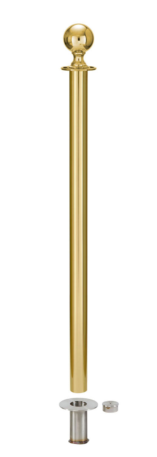 Removable Post and Rope Stanchion | Lavi - PB - Polished Brass - 545 - Satin Floor Socket · Single line