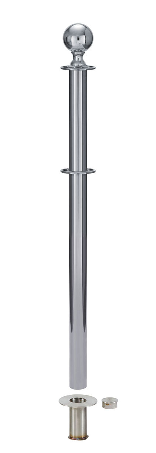 Removable Post and Rope Stanchion | Lavi - PO - Polished Stainless - 545 - Satin Floor Socket · Double-line (ADA)