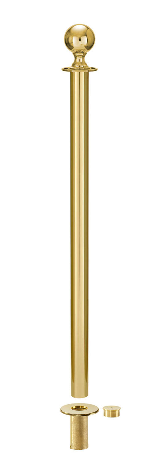 Removable Post and Rope Stanchion | Lavi - PB - Polished Brass - B45 - Brass Floor Socket · Single line