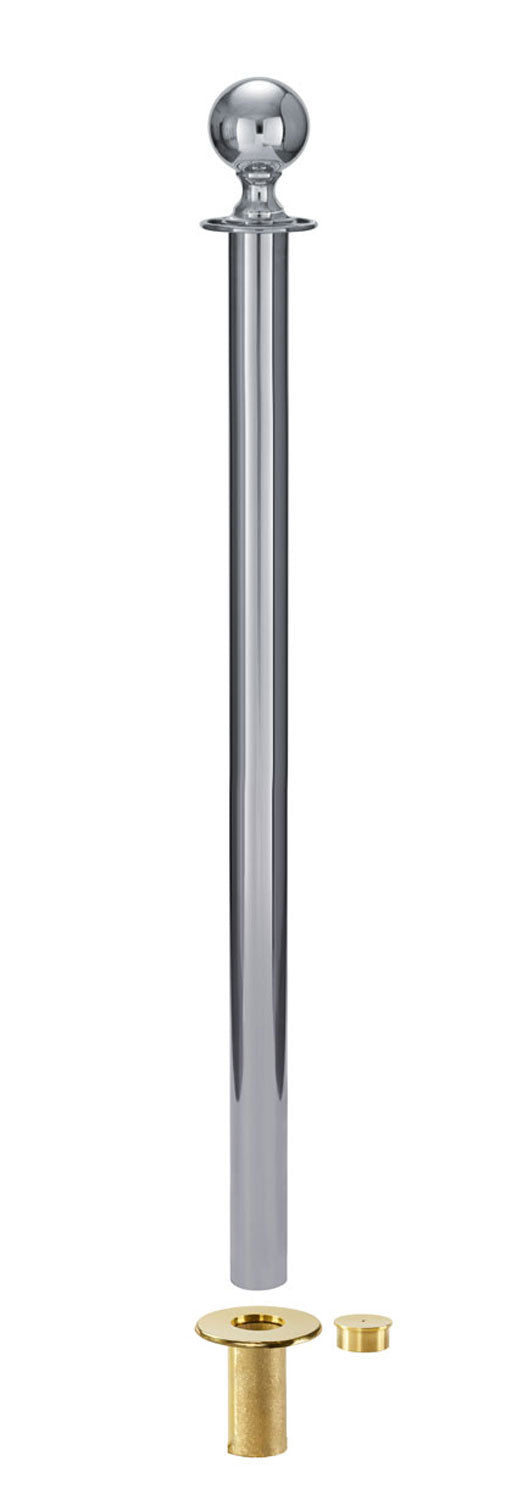 Removable Post and Rope Stanchion | Lavi - PO - Polished Stainless - B45 - Brass Floor Socket · Single line