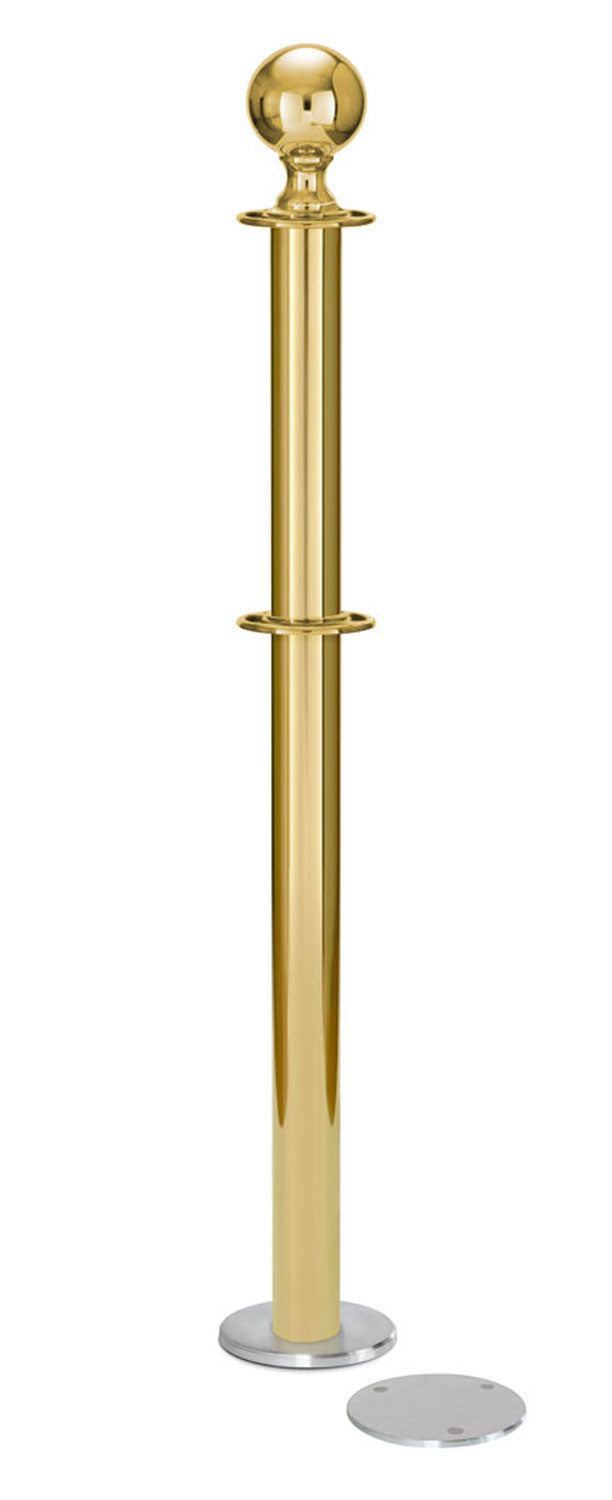 Magnetic Post and Rope Stanchion | Lavi - PB - Polished Brass - 5.5" Carpet Magnetic · Double-line (ADA)