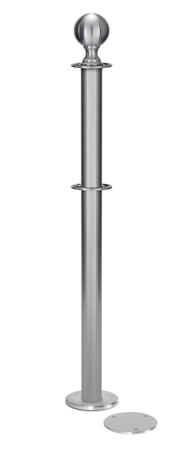 Magnetic Post and Rope Stanchion | Lavi - SA - Satin Stainless - 5.5" Carpet Magnetic · Double-line (ADA)