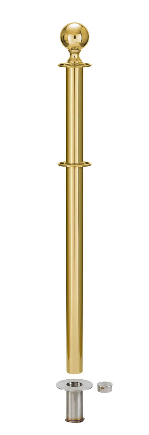 Removable Post and Rope Stanchion | Lavi - PB - Polished Brass - P45 - Polished Floor Socket · Double-line (ADA)