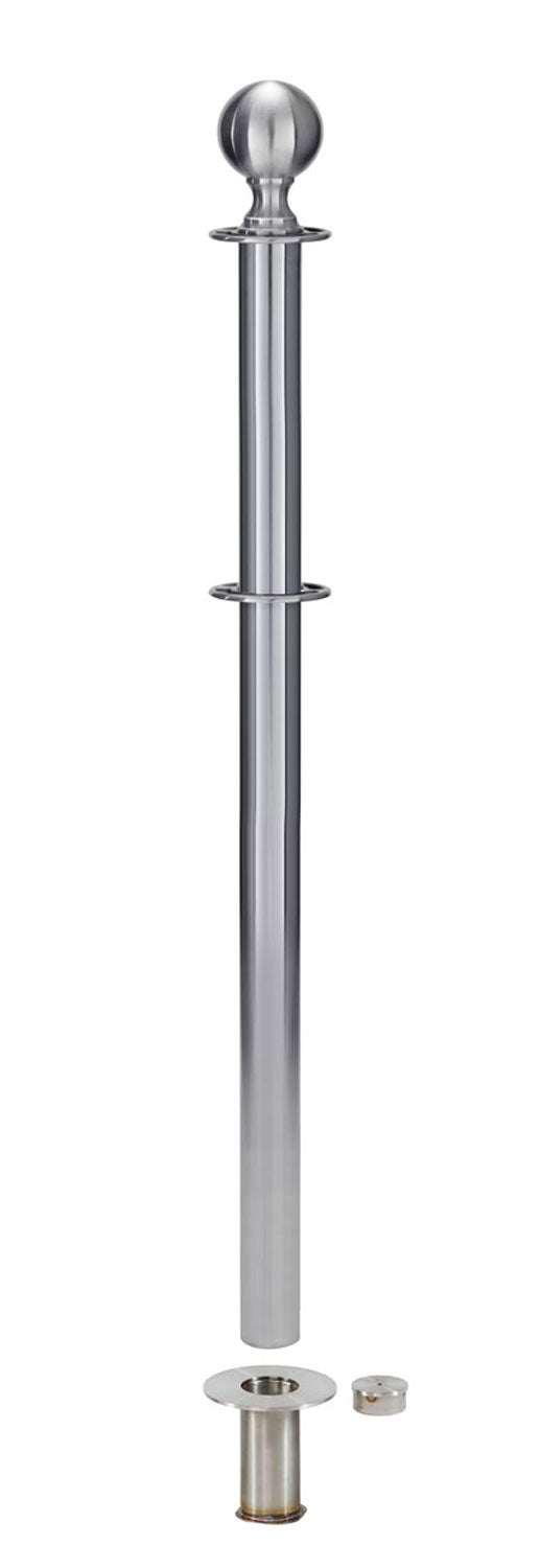 Removable Post and Rope Stanchion | Lavi - SA - Satin Stainless - P45 - Polished Floor Socket · Double-line (ADA)