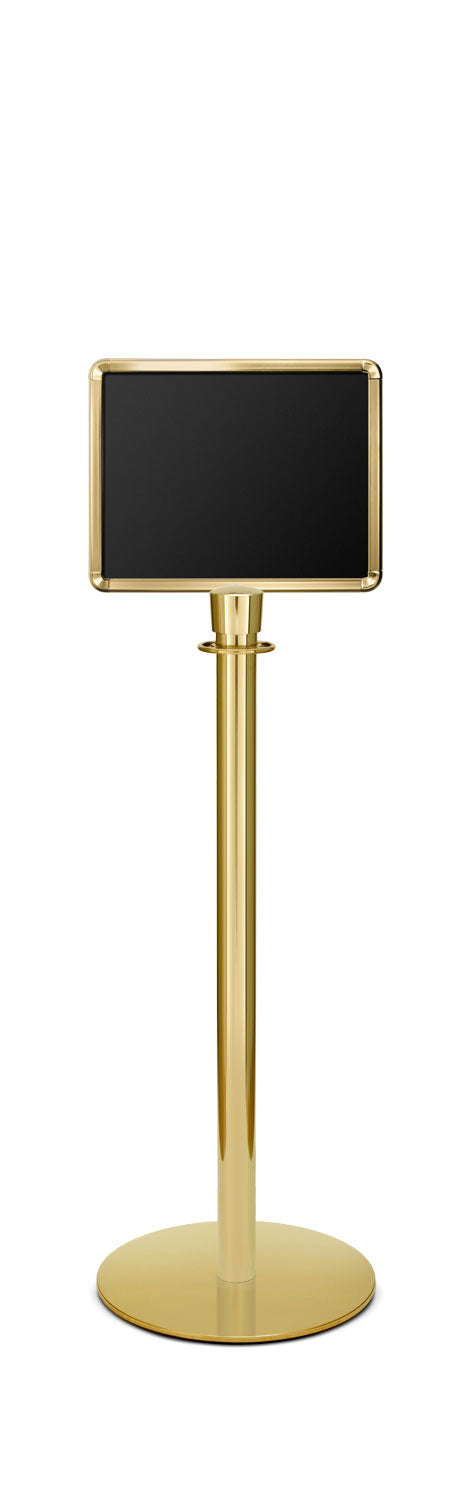 Portable Traditional Sign Stand | Lavi - BC - Brass Clear Coat - 11 x 14 · Horizontal · Slotted