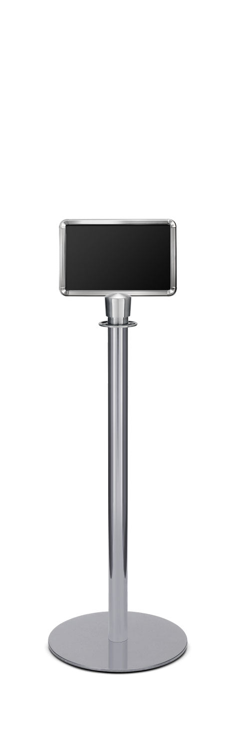 Portable Traditional Sign Stand | Lavi - PO - Polished Stainless - 7 x 11 · Horizontal · Slotted