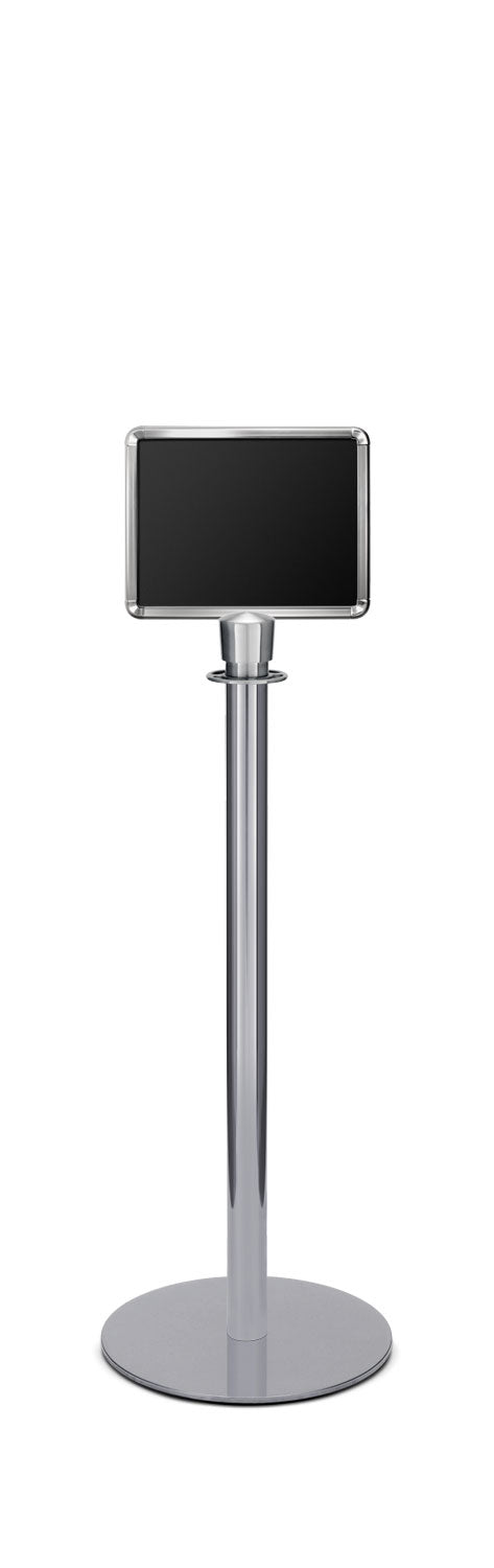 Portable Traditional Sign Stand | Lavi - PO - Polished Stainless - 8.5 x 11 · Horizontal · Closed frame