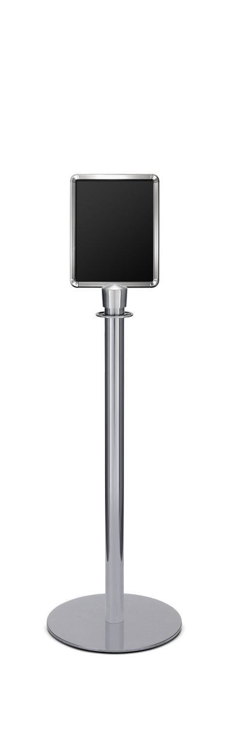 Portable Traditional Sign Stand | Lavi - PO - Polished Stainless - 8.5 x 11 · Vertical · Closed frame