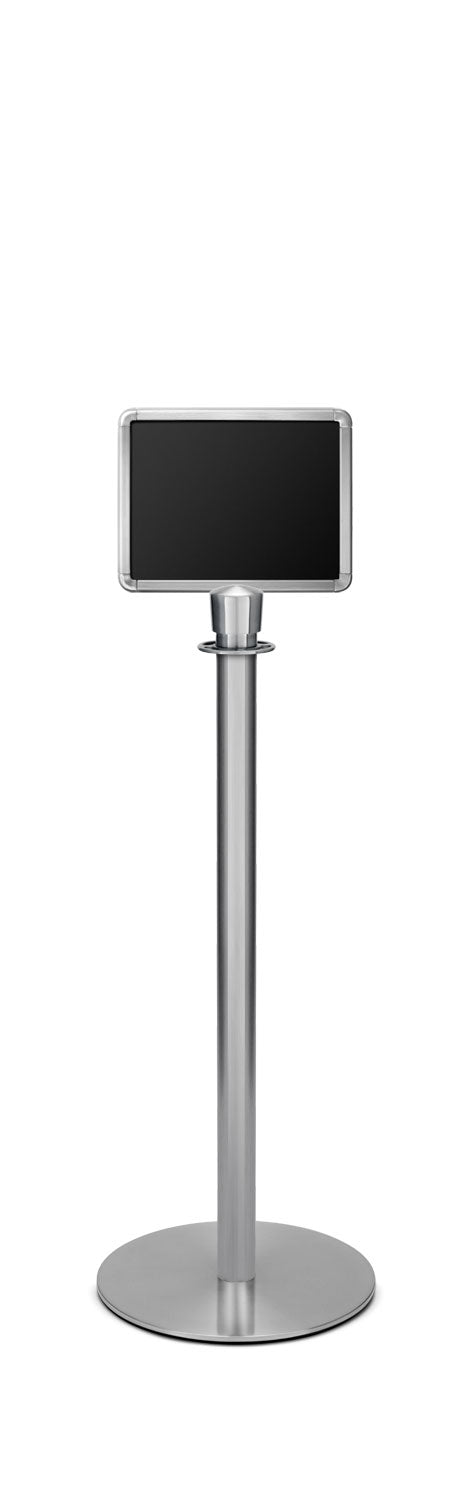 Portable Traditional Sign Stand | Lavi - SA - Satin Stainless - 8.5 x 11 · Horizontal · Slotted