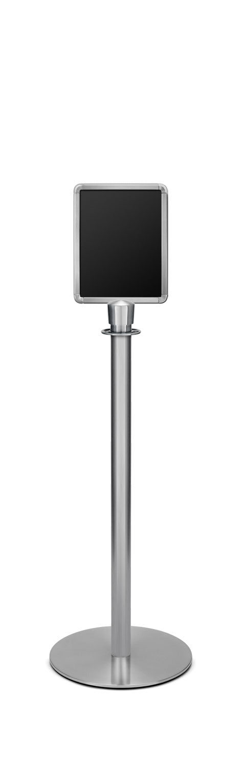 Portable Traditional Sign Stand | Lavi - SA - Satin Stainless - 8.5 x 11 · Vertical · Slotted