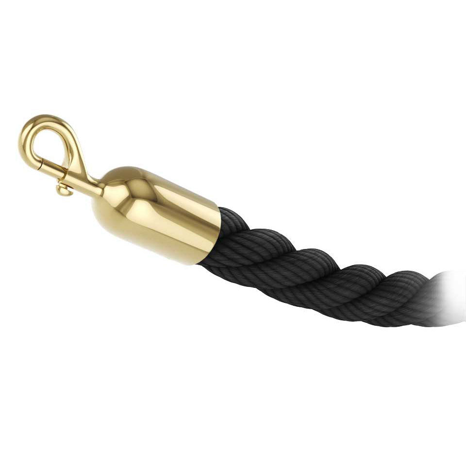 Black braided polypropylene stanchion rope with polished brass snap end
