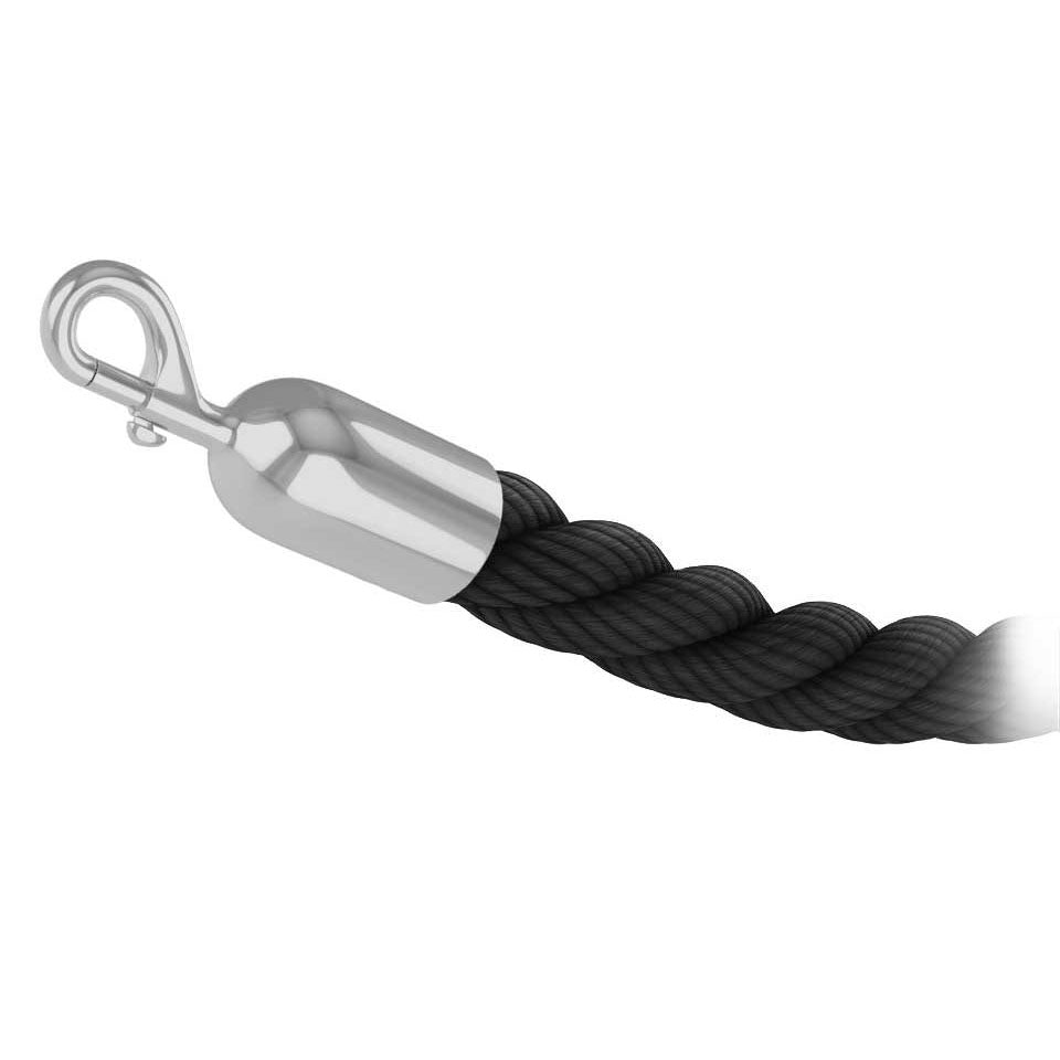 Black braided polypropylene stanchion rope with polished chrome snap end