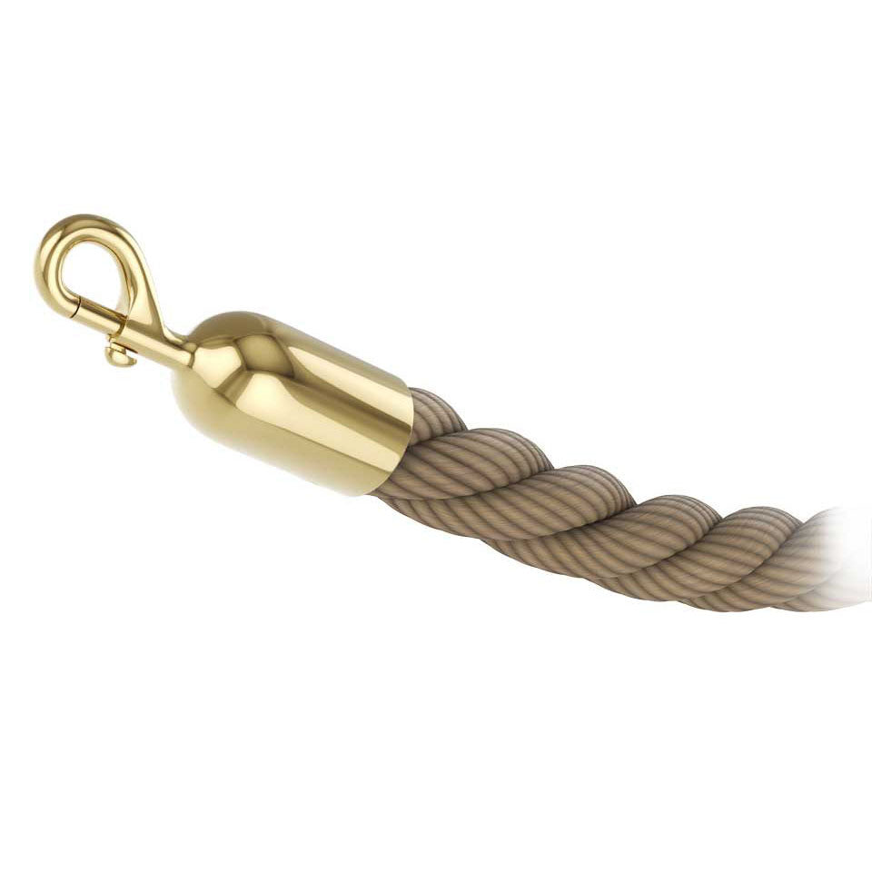 Hemp braided polypropylene stanchion rope with polished brass snap end