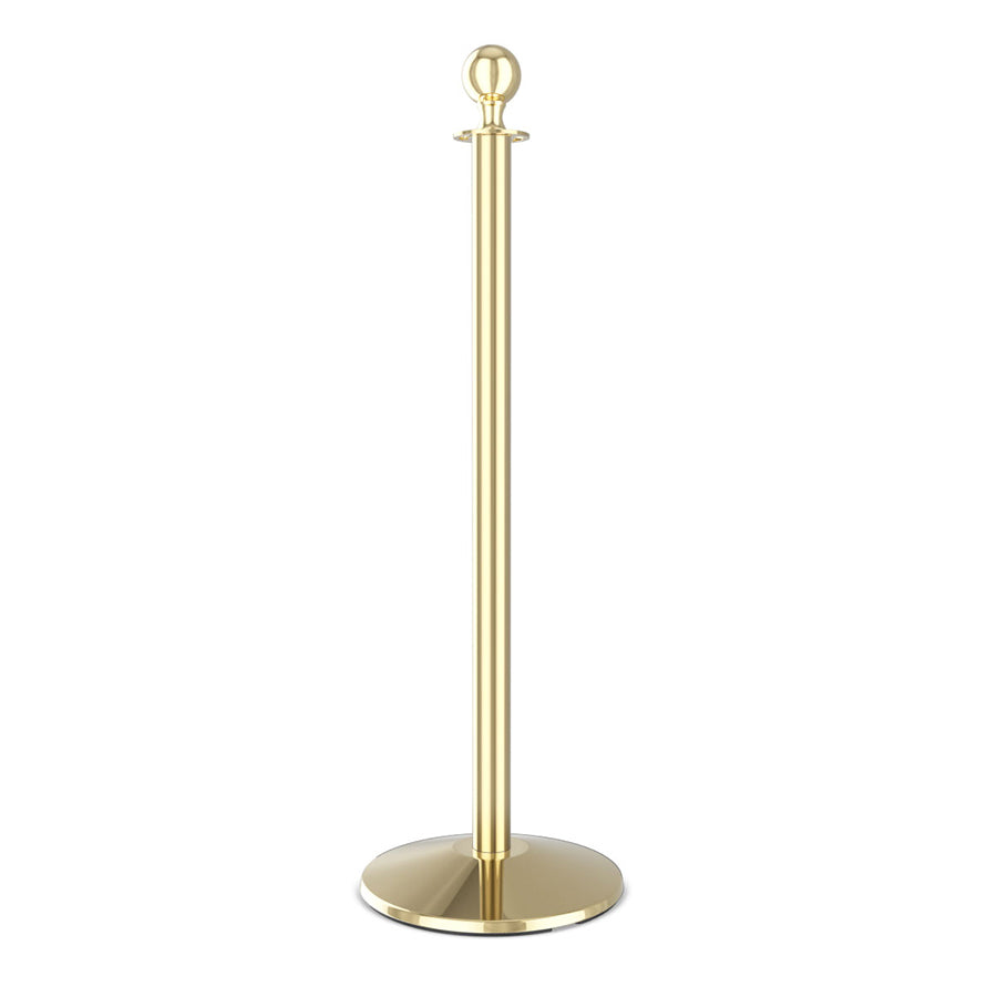 Heavy duty ball top rope stanchion in polished brass with sloped cast iron base