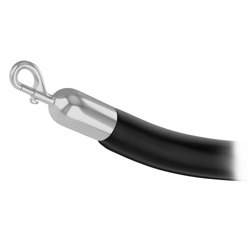 Black Naugahyde stanchion rope with polished chrome snap end
