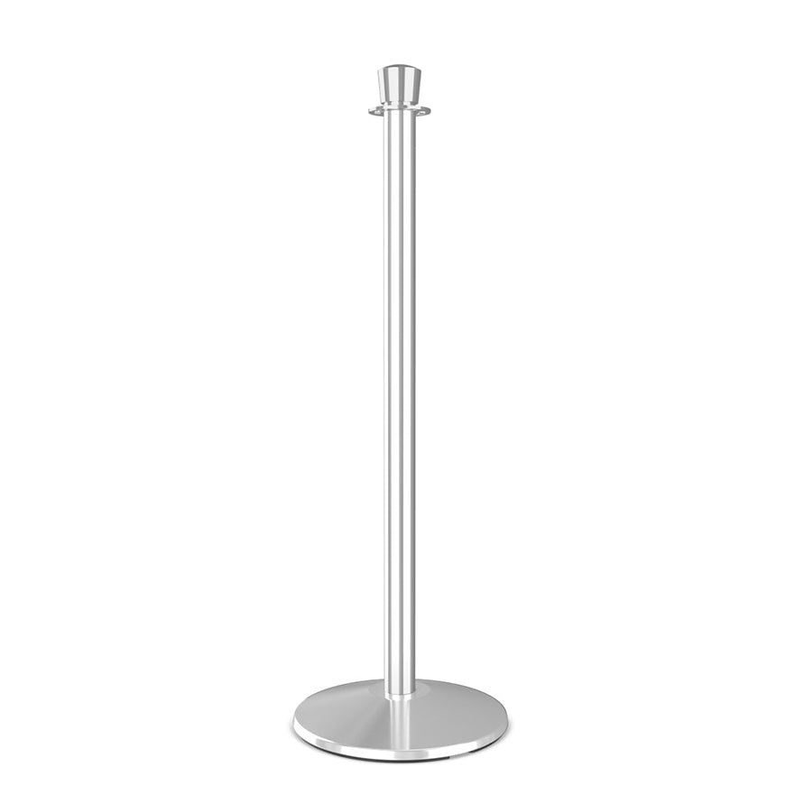 Heavy duty urn top rope stanchion in polished stainless steel with sloped cast iron base