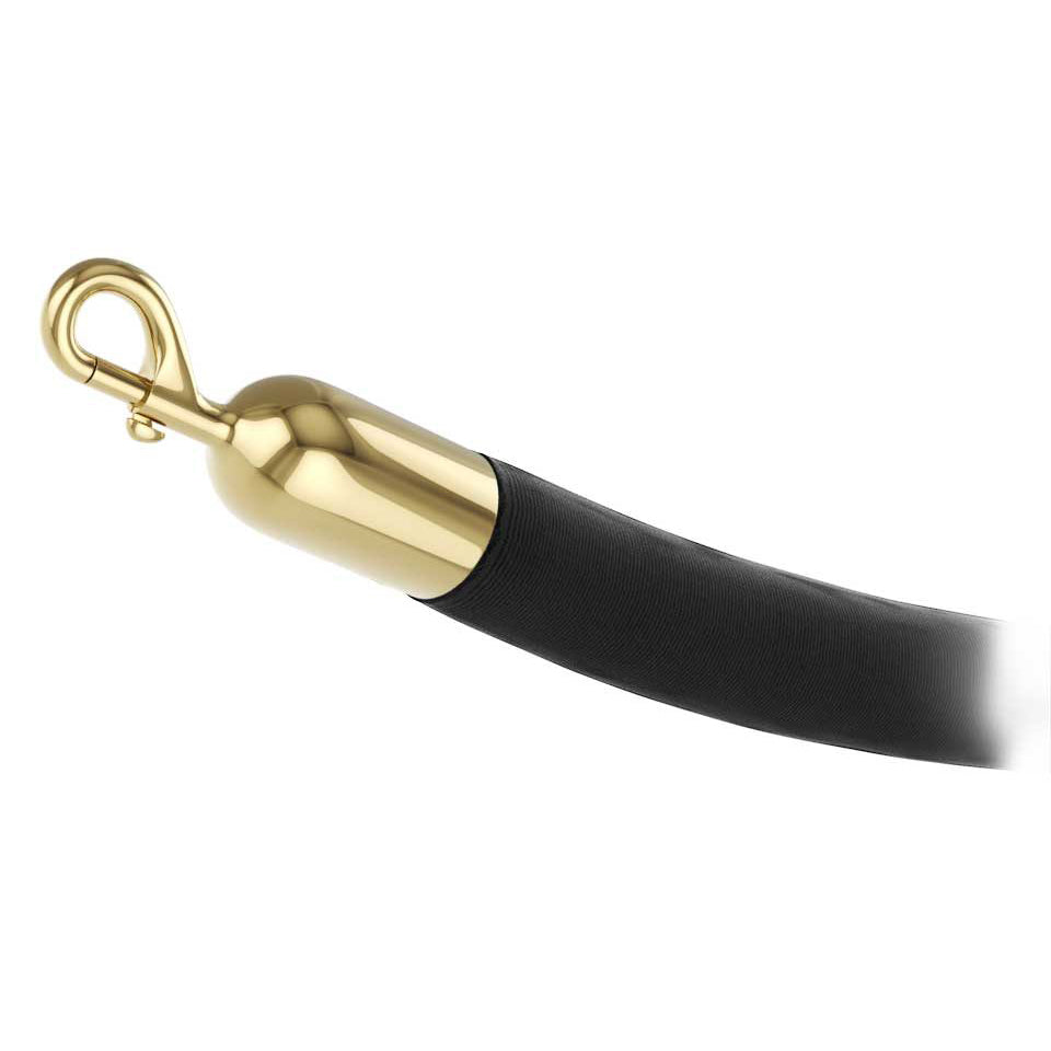 Black velour stanchion rope with polished brass snap end