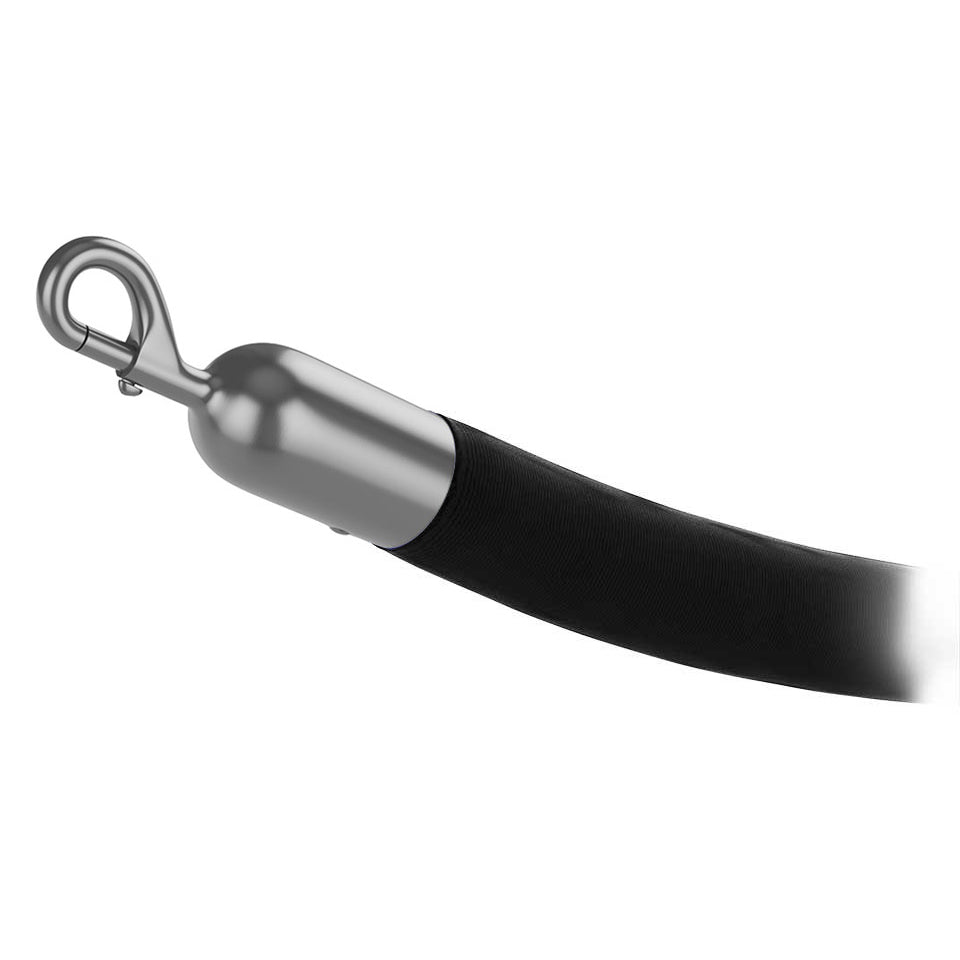 Black 1 inch velvet stanchion rope with polished chrome snap end
