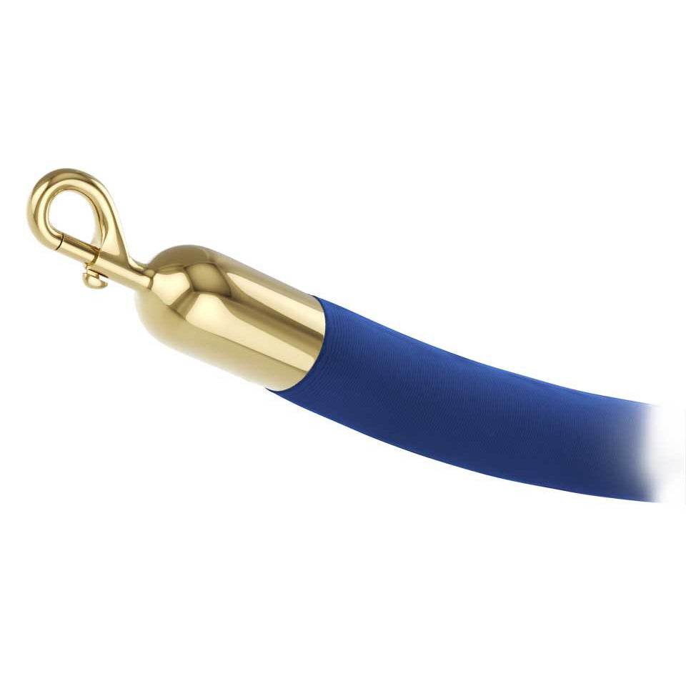 Blue velour stanchion rope with polished brass snap end