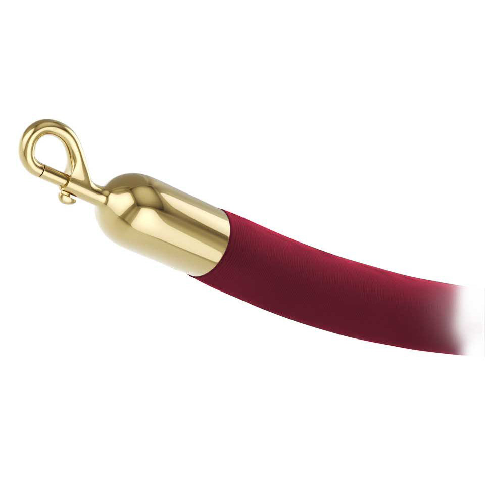 Maroon velour stanchion rope with polished brass snap end