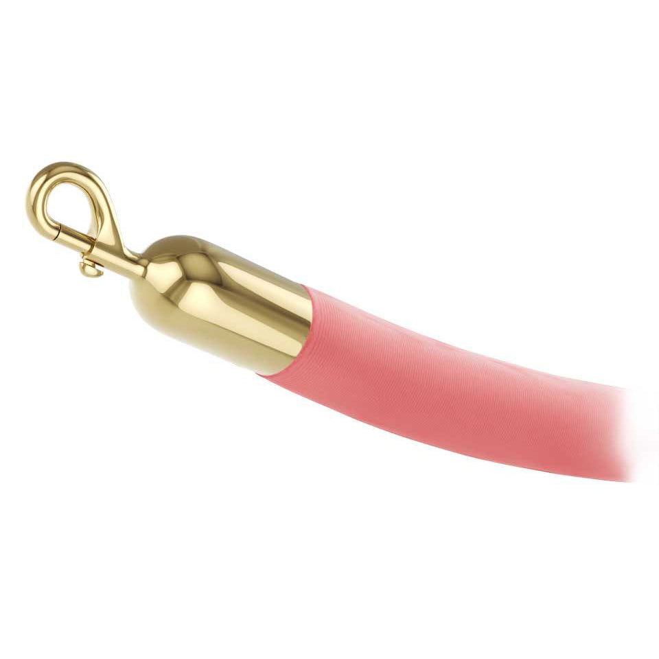 Pink velour stanchion rope with polished brass snap end
