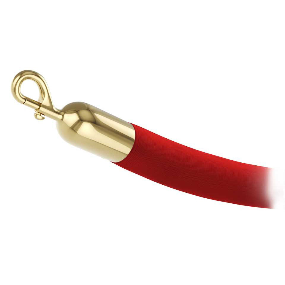 Red 1 inch velvet stanchion rope with polished brass effect snap end