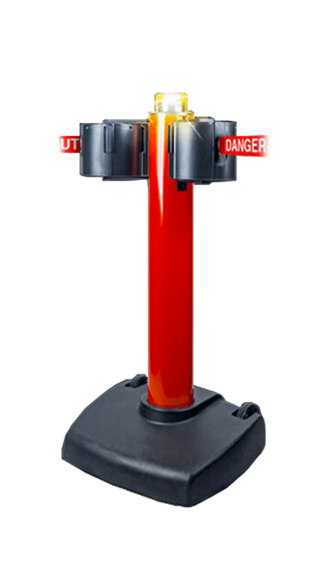 SkyPro 2000 dual belt barrier, red post with two 100 ft belts