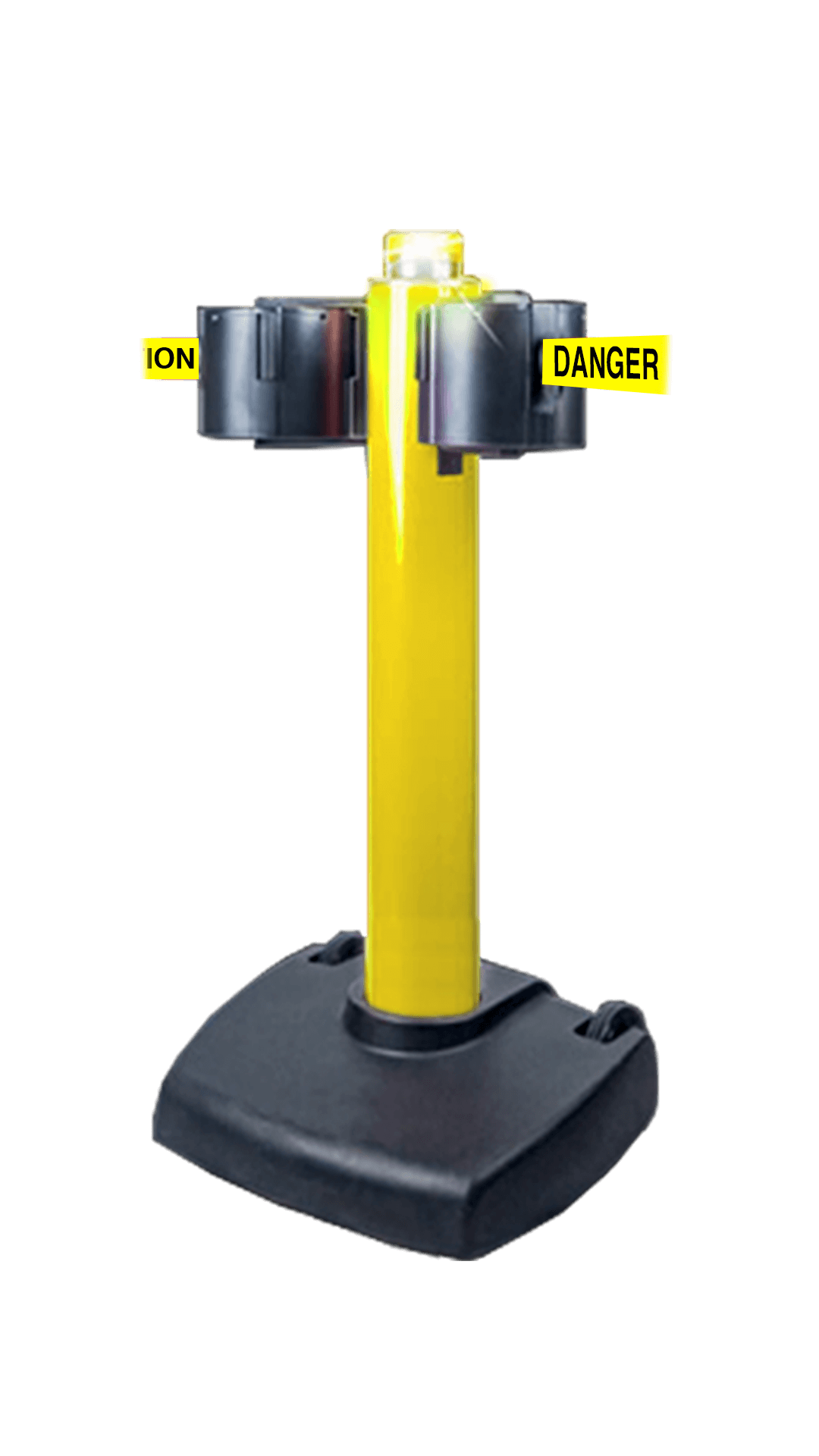 SkyPro 2000 dual belt barrier, yellow post with two 100 ft belts