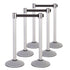 6-Pack Premium Steel Stanchions Barriers with Retractable Belt - Silver