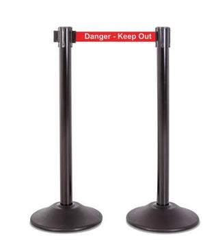 2-Pack Premium Steel Stanchions Barriers with Retractable Belt - Black - The Crowd Controller
