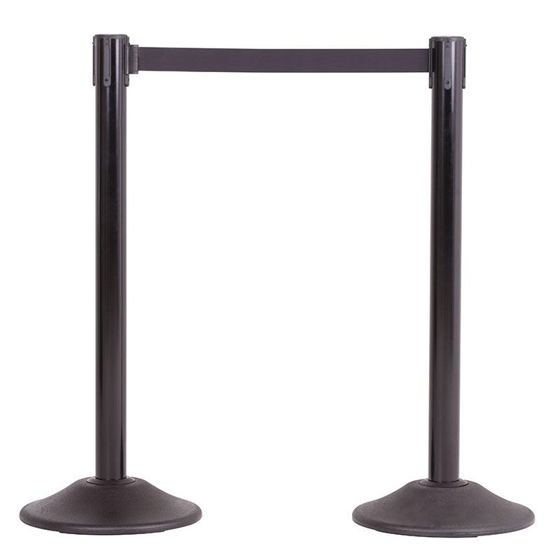 2-Pack Premium Steel Stanchions Barriers with Retractable Belt - Black