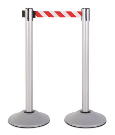 2-Pack Premium Steel Stanchions Barriers with Retractable Belt - Silver - The Crowd Controller