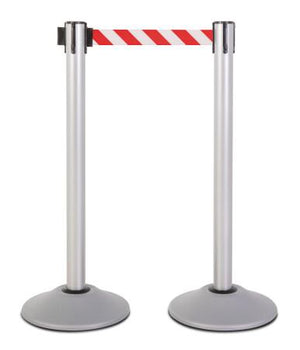 2-Pack Premium Steel Stanchions Barriers with Retractable Belt - Silver - The Crowd Controller