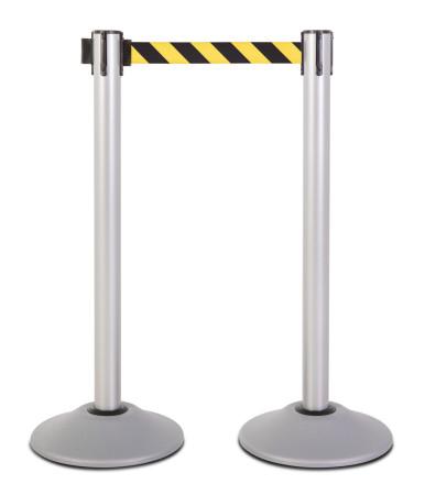 2-Pack Premium Steel Stanchions Barriers with Retractable Belt - Silver - The Crowd Controller