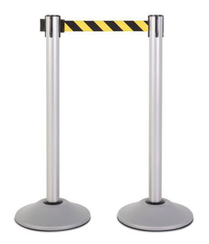 2-Pack Premium Steel Stanchions Barriers with Retractable Belt - Silver - The Crowd Controller