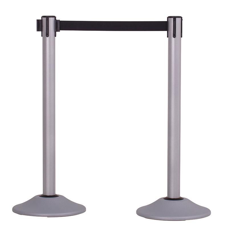 2-Pack Premium Steel Stanchions Barriers with Retractable Belt - Silver - The Crowd Controller