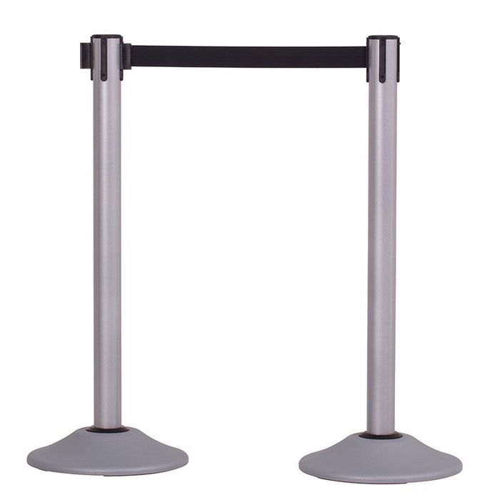 2-Pack Premium Steel Stanchions Barriers with Retractable Belt - Silver