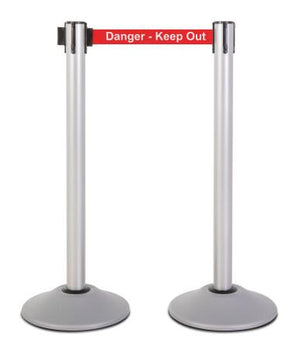 2-Pack Premium Steel Stanchions Barriers with Retractable Belt - Silver - The Crowd Controller
