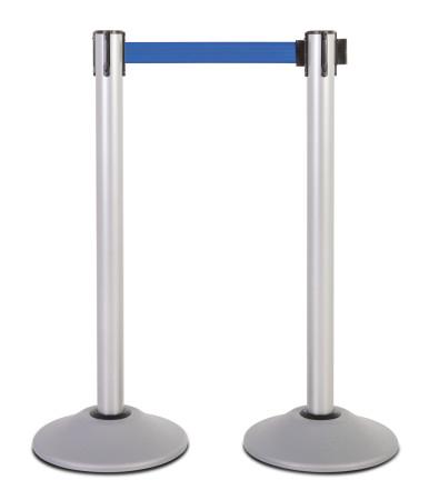 2-Pack Premium Steel Stanchions Barriers with Retractable Belt - Silver - The Crowd Controller